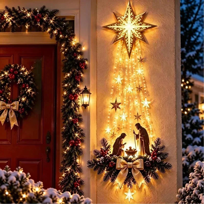Christmas** Bethlehem Star of Faith Lighted Nativity Wall Decor Glowing Christmas Hanging Ornament LED Lights Indoor Decor Party