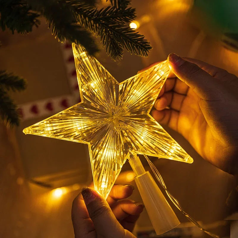 Christmas Tree Top Star Light Glowing Star Lamp Christmas Decoration Home Party Supplies Navidad Holiday Ornament Gift