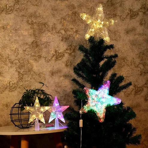Christmas Tree Top Star Light Glowing Star Lamp Christmas Decoration Home Party Supplies Navidad Holiday Ornament Gift