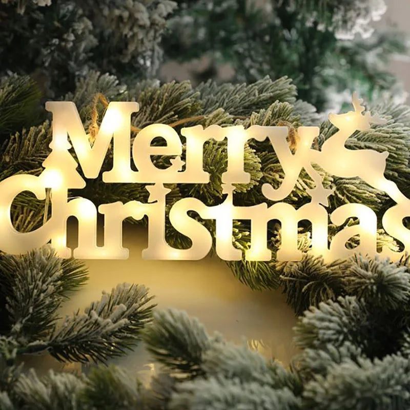 Christmas Decoration 2024 New Year Xmas Merry Christmas LED Letter Tag Light String Fairy Garland Home Decoration Christmas Noel