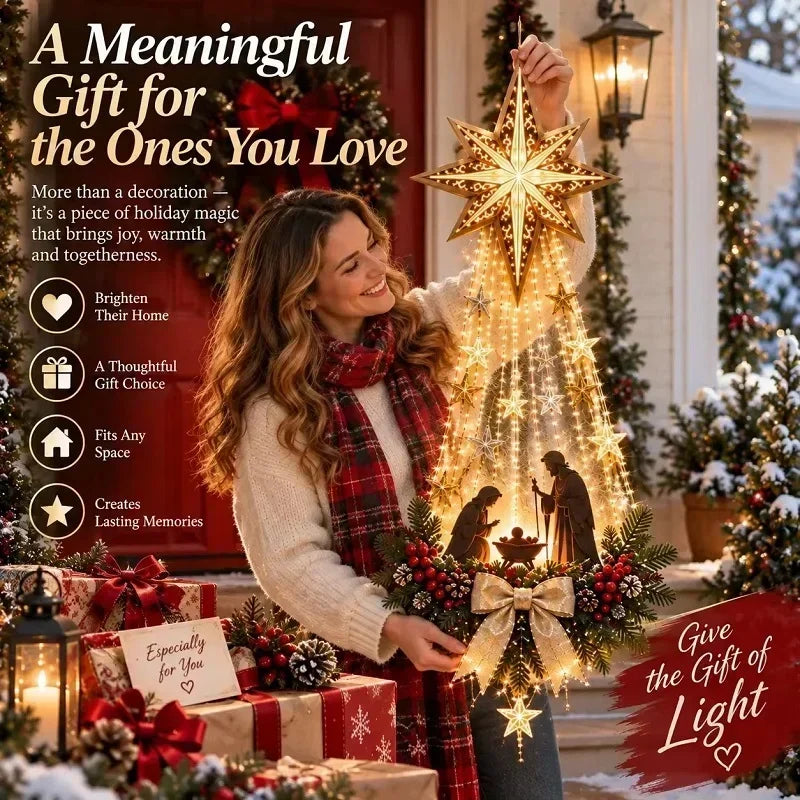 Christmas /Bethlehem Star of Faith/ Lighted Nativity Wall Decor Glowing Christmas Hanging Ornament LED Lights Indoor Decor Party
