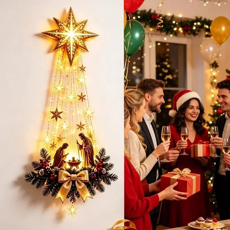 Christmas /.Bethlehem Star of Faith Lighted Nativity Wall Decor Glowing Christmas Hanging Ornament LED Lights Indoor Decor Party