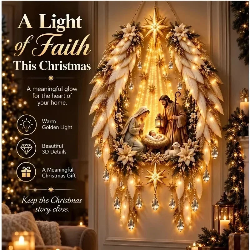 Christmas /.Bethlehem Star of Faith Lighted Nativity Wall Decor Glowing Christmas Hanging Ornament LED Lights Indoor Decor Party